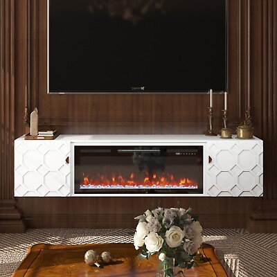 #ad Clihome 67in Floating TV Stand with 36quot; Electric Fireplace Wall Mount TV Console $499.00