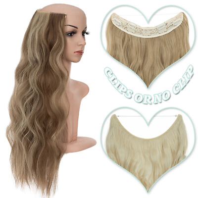 #ad Invisible Wire Hair Extensions Real Natural as Remy Human Clip in One Piece Wavy $13.40