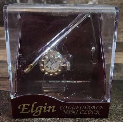 #ad New Vintage Elgin Quartz Fishing Pole Mini Desk Clock 4.5quot; Needs Battery $36.99