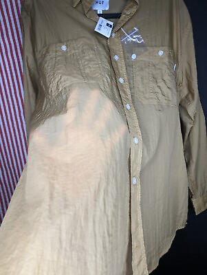 #ad HUF Sheer Button Up Shirt Mens S Oversize Paper Thin Japan Beachcore Preppy $120 $32.99