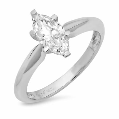 #ad 1 ct Marquise Cut Lab Created Diamond Stone 14K White Gold Solitaire Ring $2931.47
