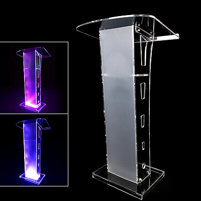 #ad NEW Acrylic LED Podium Conference Pulpit Plexiglass Transparent Lectern 43.3in $171.00