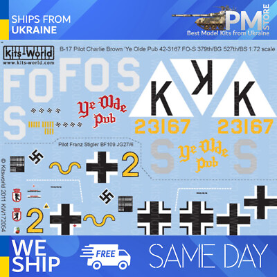 #ad Kits World KW172054 1 72 Decal for B 17F G Flying Fortress Accessories kit $17.99