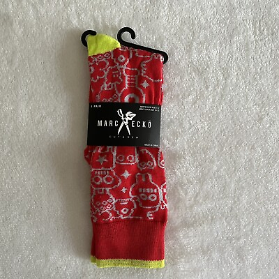 #ad Marc Ecko Men#x27;s Red Yellow Novelty Dress Socks Size 10 13 1 Pair Robots NWT $5.45