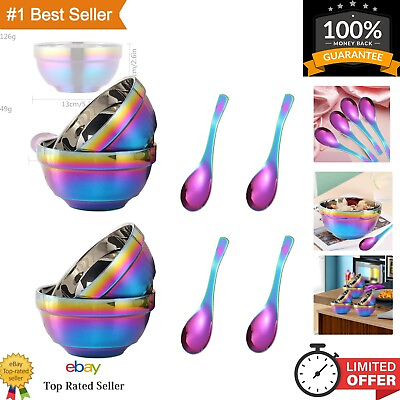 #ad Rainbow Bowl Set 304 Stainless Steel Double Walled Bowls with Soup Spoons $43.99