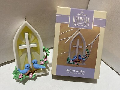 #ad Vintage 1993 Hallmark Keepsake Easter Ornament Radiant Window amp; Birds With Cross $21.49
