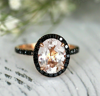 #ad 2Ct Oval Cut Created Peach Morganite Halo Engagement Ring 14K Rose Gold Plated $113.99
