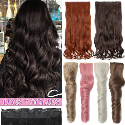 #ad Wavy One Piece Thick Natural Clip in Hair Extensions 3 4 Full Head Real AS Human $16.20