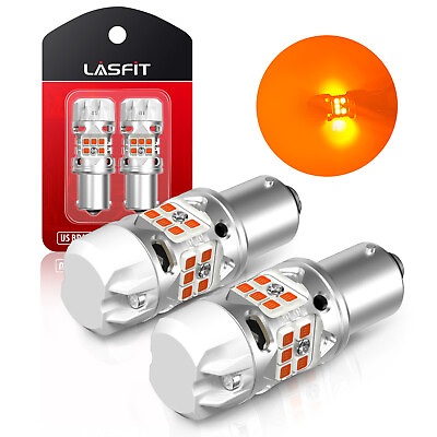 #ad LASFIT 1156 7506 LED Front Turn Signal Light Bulbs No Hyper Flash Amber Yellow $59.99