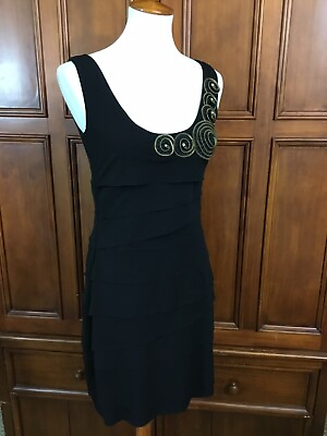 #ad Eci Womens Black Solid Sheath Dress With Zippered Accent Sleeveless amp; “Ruffled” $14.60