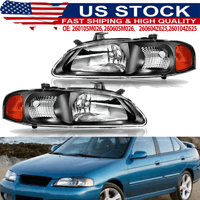 #ad Headlights Fits Nissan Sentra 2000 2003 Black Light Front Headlamps Pair Replace $64.99