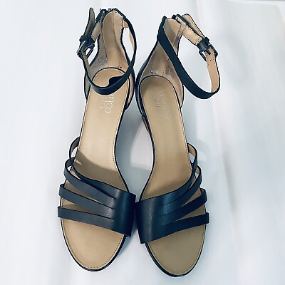 #ad FRANCO SARTO Black Strappy Low Wedge Leather Sandals Size 8.5 $30.00