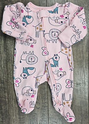 #ad Baby Girl Clothes Carter#x27;s Newborn Light Pink Fun Animals Footed Outfit $12.99