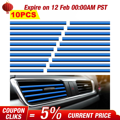 #ad 10pcs Car Auto Air Conditioner Blue Vent Outlet Decoration Strip Set Accessories $3.79