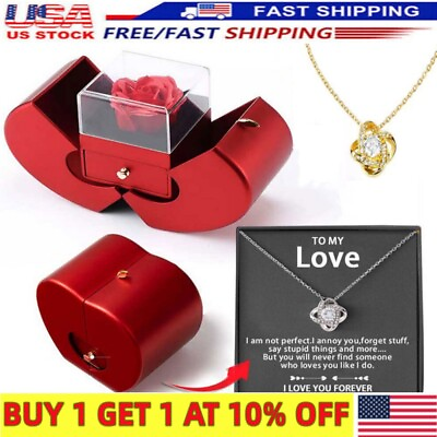 #ad White Gold Necklace With Luxury Rose To My Love Forever Heart Box Vintage Gift❤ $25.99