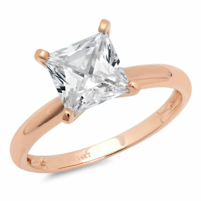 #ad 1.5 ct Princess Cut Lab Created Diamond Stone 18K Rose Gold Solitaire Ring $6117.95