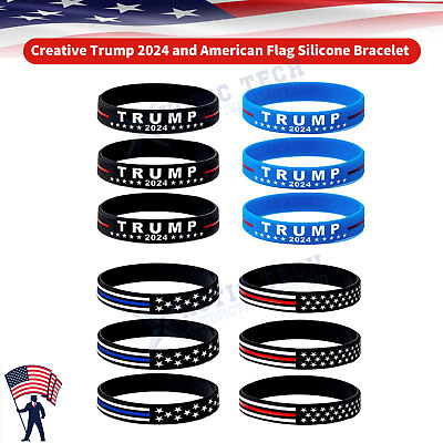 #ad 6PCS Unisex Donald Trump President Republican Bracelets MAGA Rubber Wristband $9.98
