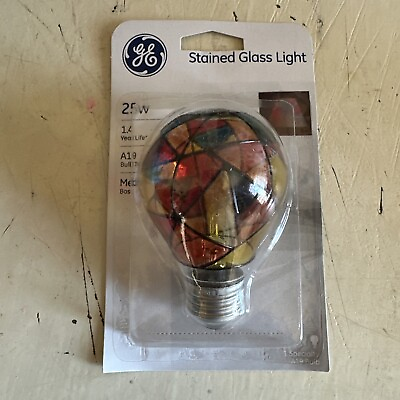 #ad new GE Stained Glass 25W Hand Painted Light Bulb General Electric decorative FUN $12.95