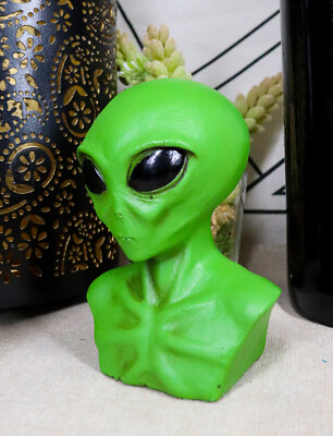 #ad Ebros Alien Green Extraterrestrial ET Roswell Alien Head Bust Skull Figurine $15.99