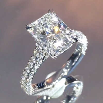 #ad 3.68 CTW Moissanite Hidden Halo Radiant Engagement Ring 14K White Gold Plated $133.30