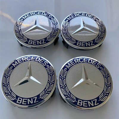 #ad SET OF 4 Mercedes Benz 75MM Classic Dark Blue Wheel Center Hub Caps AMG Wreath $9.59