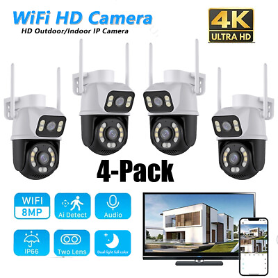 #ad 4PCS ICSEE Dual Lens 8MP 4K WiFi Camera Outdoor IP Night Vision Security Camera $128.23