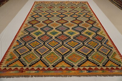 8x12 FT Afghan Beige Hand woven Geometric Wool Kilim Area Rug $699.00