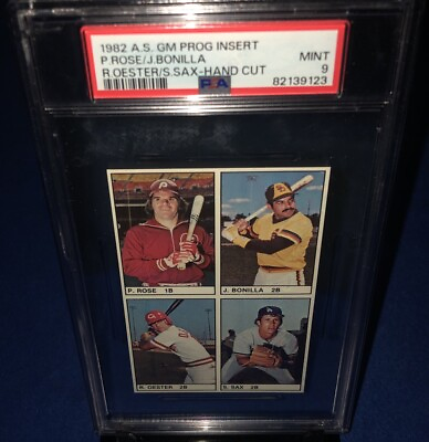 #ad 1982 Pete Rose PSA 9 POP 3 Rare ASG Insert Uncut Panel MLB Card MINT w 1 PSA 10 $99.95
