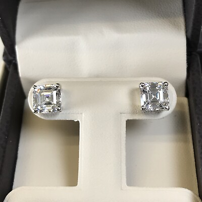 #ad 4CT Diamond Studs Earrings Asscher Princess Square Cut Man Made 14k Solid Gold $351.00