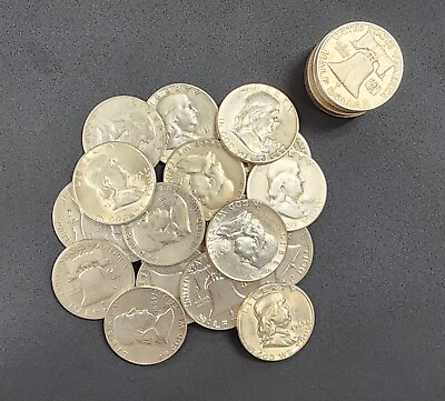 #ad Franklin Half Dollars 1 Roll 20 Coins 90% 1950 1963 $10 Face Value CJ 11 $239.00