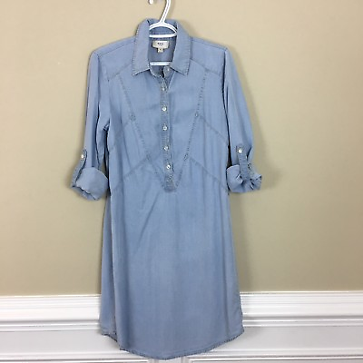 #ad eci New York Women’s Roll Tab Sleeves Light Blue Shirt Dress Size S $32.88
