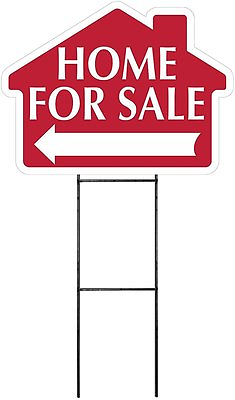 #ad Large 18quot;x24quot; Home For Sale RED House Shaped Sign Kit with Stand $14.95