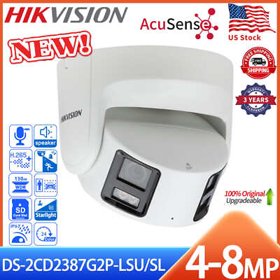 #ad US Hikvision 8MP 6MP 4MP ColorVu 180° Dual lens Panoramic IP Camera 2Way Audio $238.00