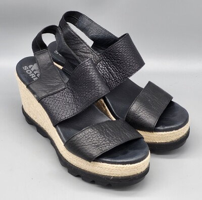 Sorel Joanie II Slingback 3.75quot; Heel Platform Sandals Black Sz 8.5 Heavy $39.99