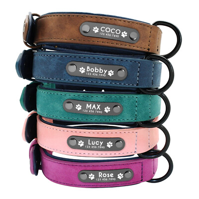 #ad Soft Leather Personalized Dog Collar ID Tag Engraved for Small Medium Large Dogs $9.49