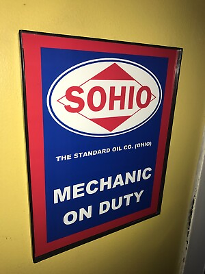 #ad SOHIO Ohio Mechanic Oil Garage Gas Station Man Cave Framed Advertising Sign $27.99