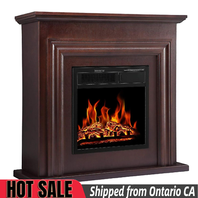 36#x27;#x27; Walnut Brown Electric Fireplace with Mantel Package Heater from Ontario CA $340.99