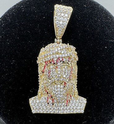 #ad 100% GOLD 14K Jesus pendant with blood 2quot; inch 15 mm 11 gr $660.00