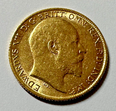 #ad 1906 GOLD GREAT BRITAIN EDWARD VII .917 FINE GOLD 1 2 SOVEREIGN COIN $338.88