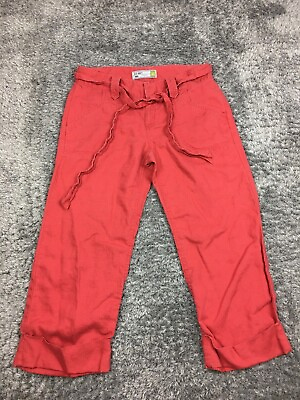#ad VTG Old Navy Cropped Pants Womens Size 6 Linen Red Belted Crop $14.88