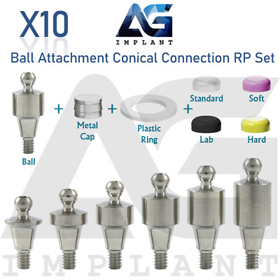 #ad 10 Ball Attachment Prosthetic Set RP Conical Connection Titanium Dental Fixture $420.00