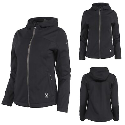 #ad SPYDER Alyce Women Waterproof Softshell Hooded Zip Jacket Black Size L NEW $69.99