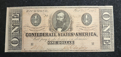 #ad 1864 $1 Confederate States of America Note T 71 $199.99