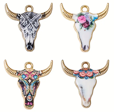 #ad 20pcs Bull Head Pendant Flower Enamel Pendants DIY Jewelry Making 5pcs ea. Style $11.29