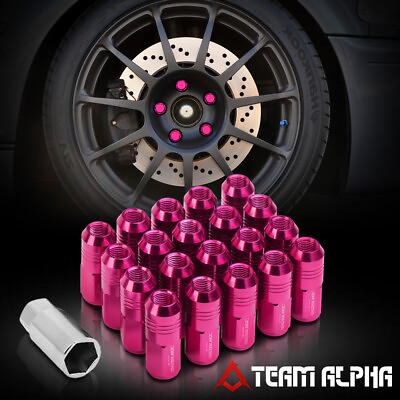 #ad 20x 12mmx1.5{EXTENDED CLOSED END}Pink Aluminum 50mm Wheel Rim Lug Nut w Adapter $23.89