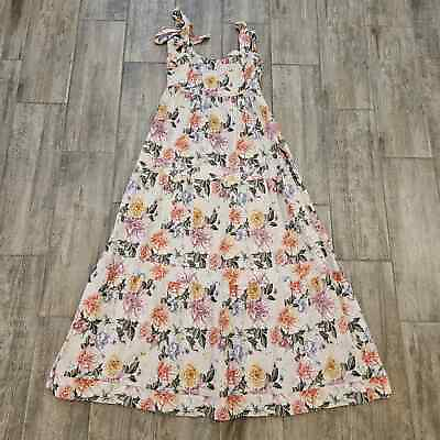 #ad House of Harlow Dress Size M Maxi Floral Linen Tiered Smocked Bow Strap Prairie $75.00