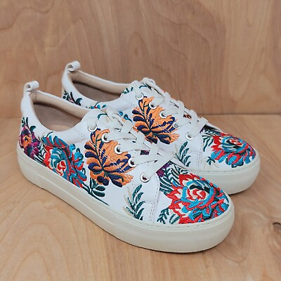 #ad J Slides Sneakers Women#x27;s 5.5 M Floral Embroidered White Lux Leather Shoes $68.87
