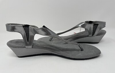 #ad Dexflex Comfort Silver Wedge Sandal Thong Flip flop Shoes Women#x27;s Size 8 EU 38.5 $14.00