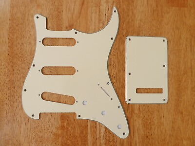 #ad PICKGUARD AND TREMOLO COVER SET AGED WHITE 3 PLY FOR STRATOCASTER $17.99