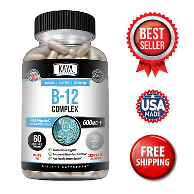 #ad B 12 Complex 60ct Vitamins B1 B2 B3 B5 B6 B8 amp; B12 Energy Metabolism Aid $9.98